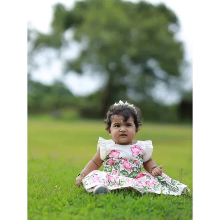 Kids’ Hand-Painted Lotus Lehenga Set - Image 2