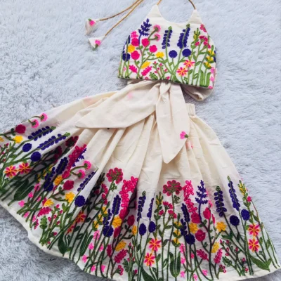 Floral Embroidered Halter Top & Skirt Set
