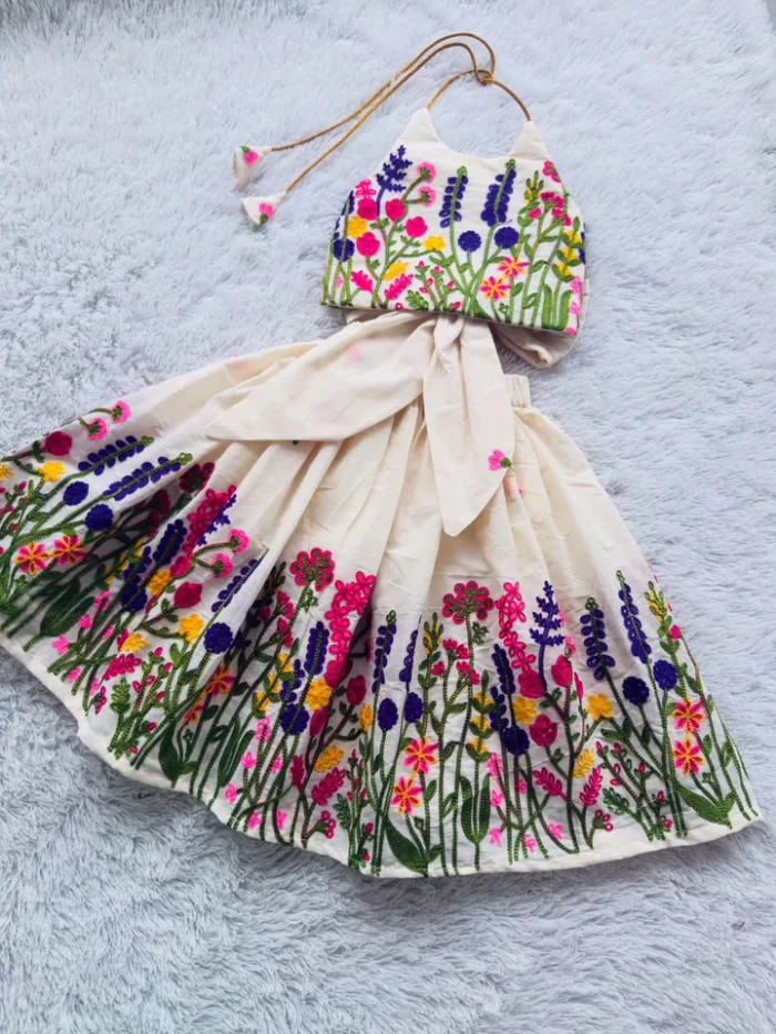 Floral Embroidered Halter Top & Skirt Set - Image 2