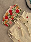 Cream Floral Embroidered Lehenga Choli Set for Girls