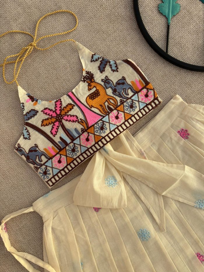 Ivory Embroidered Lehenga Set with Nature Motifs - Image 4