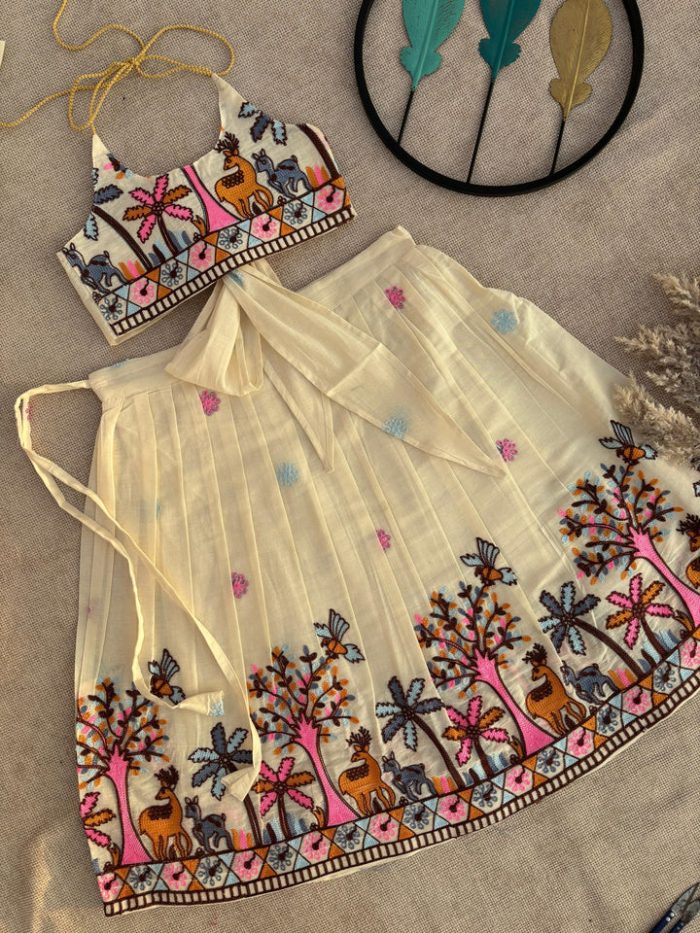 Ivory Embroidered Lehenga Set with Nature Motifs - Image 3