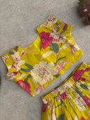 Girls Yellow Floral Crop Top & Skirt Set