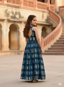 Girls’ Ethnic Printed Crop Top with Flared Skirt