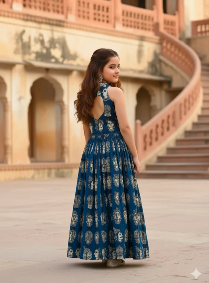 Girls’ Ethnic Printed Crop Top with Flared Skirt - Image 2