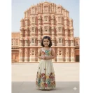 Girls Off-White Floral Embroidered Lehenga Choli Set