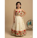 Cream Floral Embroidered Lehenga Choli Set for Girls