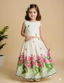 Ivory & Pink Lotus Embroidered Co-ord Set for Girls