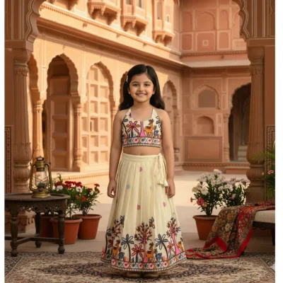 Ivory Embroidered Lehenga Set with Nature Motifs